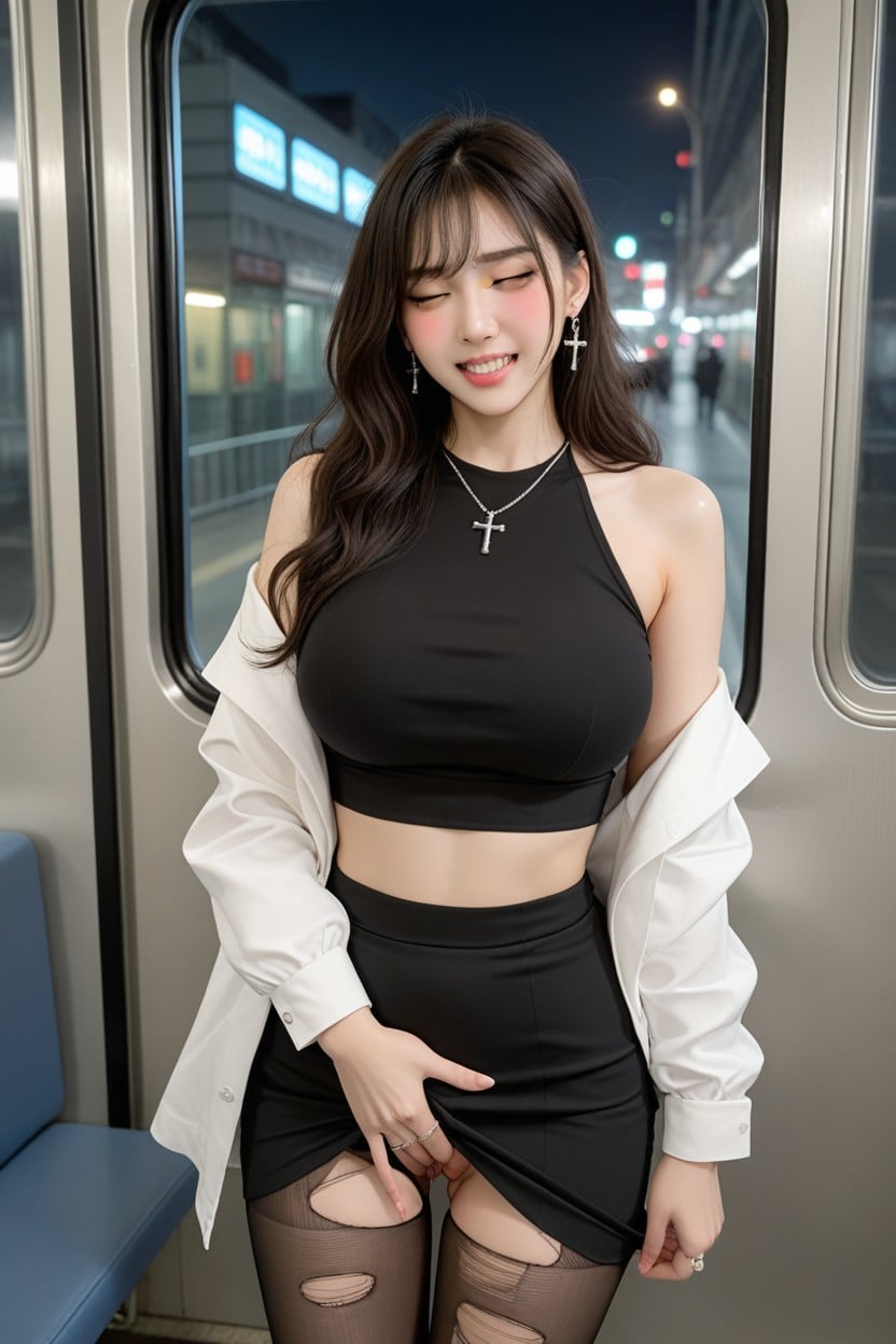 Wet Clothes, Night, Cross Necklace アジアのAIポルノ
