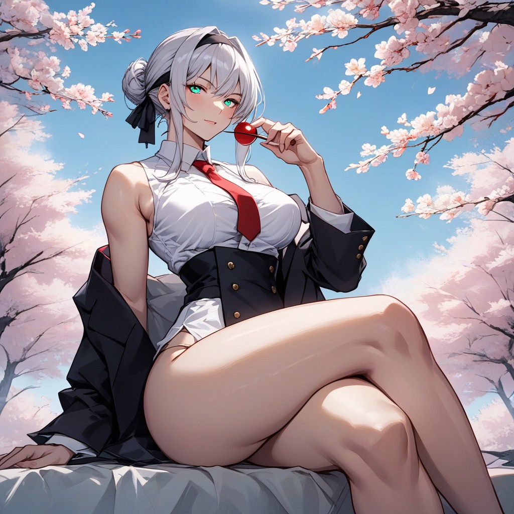 Large Turquoise Eyes, Unbuttoned, Thick Thighs Hentai AI Porn