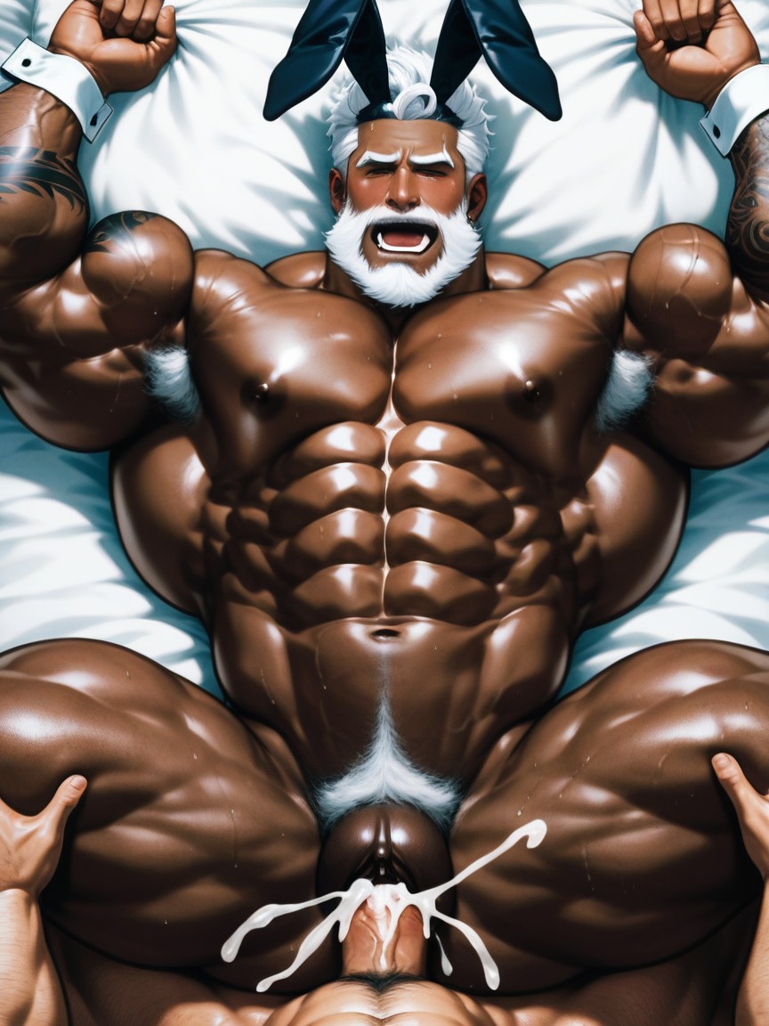 Bunny Costume, Bodybuilder, Thick Body AI Gay Porn