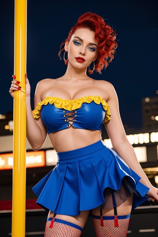 18+, Dances Energetically Around A Nightclub Pole, Red Hair AI Porn