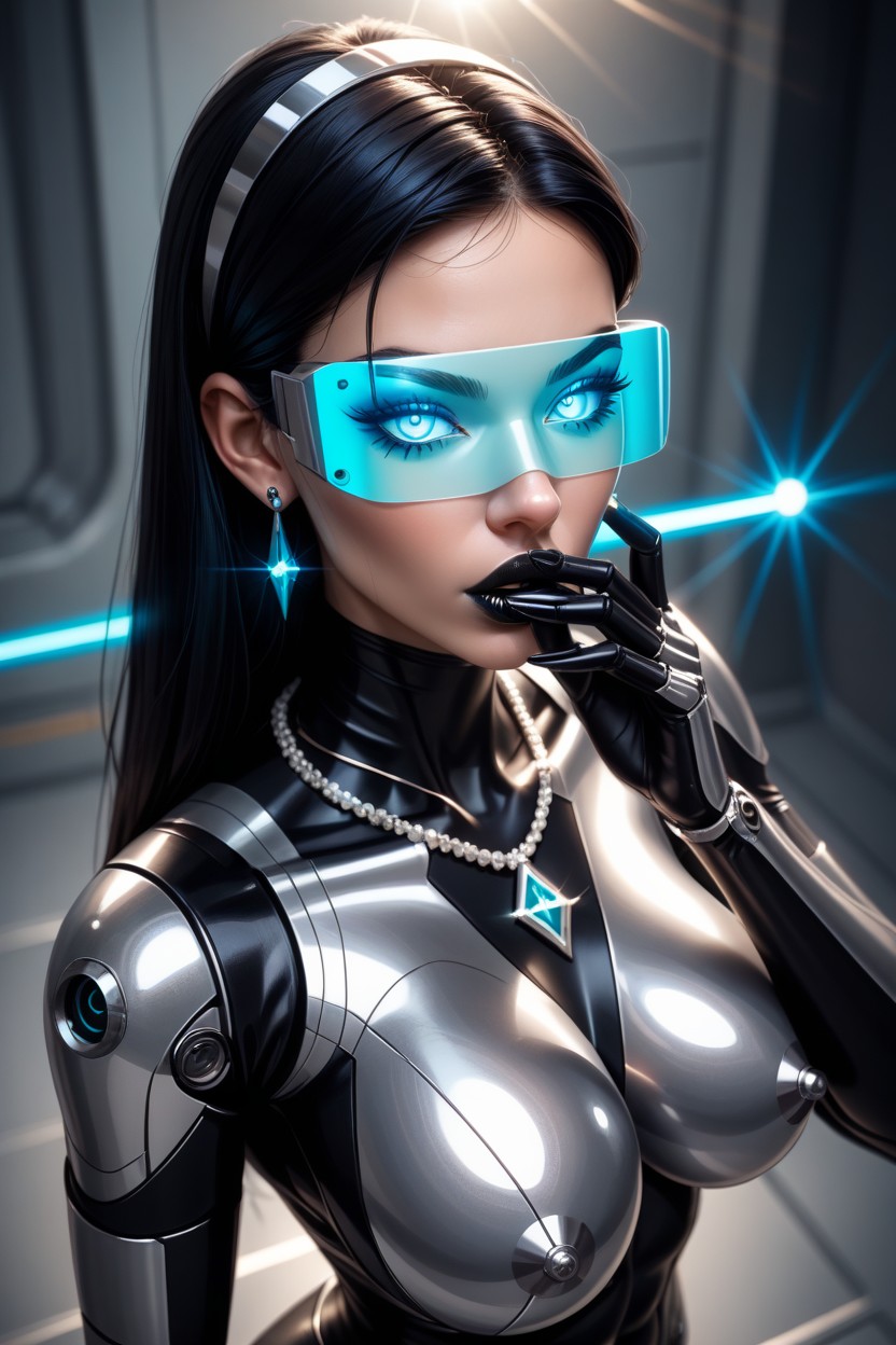 Metallic Breasts, Diamond Earrings, Diamond Necklace AI Porn
