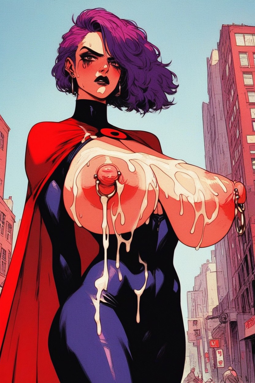 Extremely Tight Costume, Goth Makeup, Huge Puffy Areola Porno IA