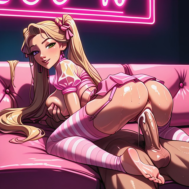 Vista Lateral, Neon Pink Striped Socks, Grabbing Tits Porno IA