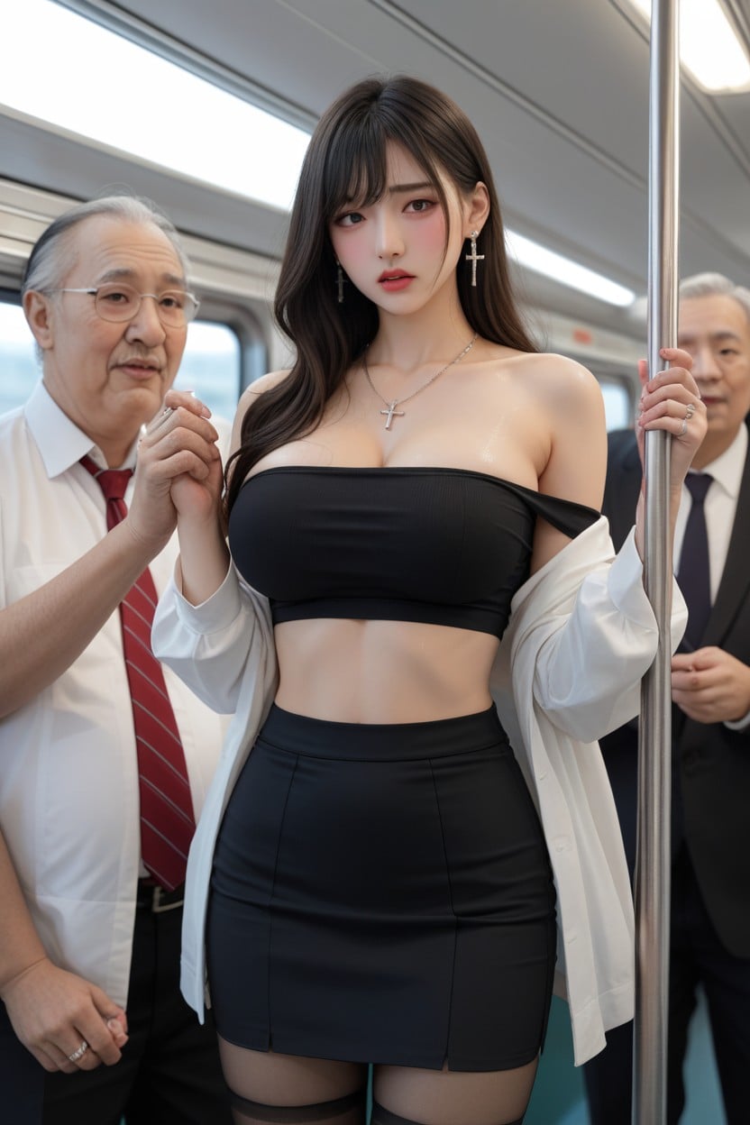 オフショルダー, Cross Necklace, 巨大な胸 アジアのAIポルノ
