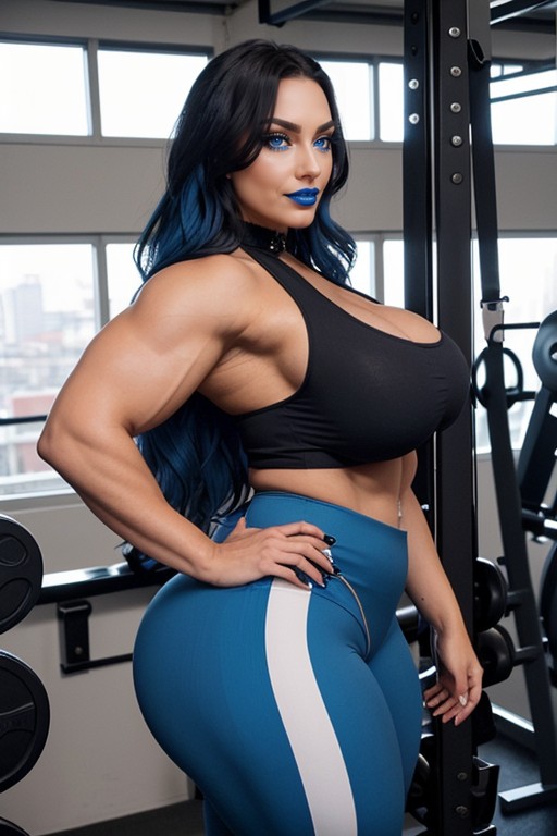 Giant Steroid Legs, Eight Feet Tall, Blue Hair AI Porn