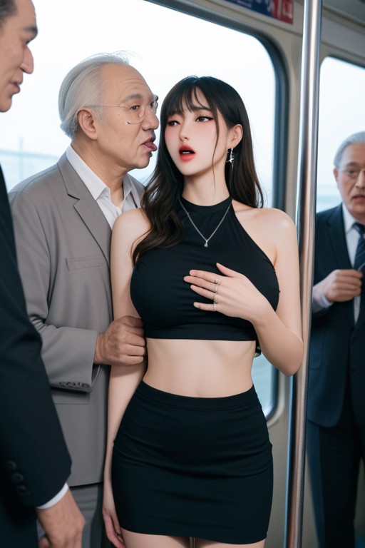 Train, Korean Idol Face, Old Man's Hand On Her Breasts Porno IA Asiatique