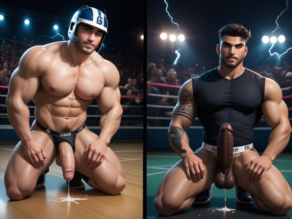 Gang Bang, Rugged Latino Hockey Players As Gods Of Thunder, Pubic Hair AI Gay Porn