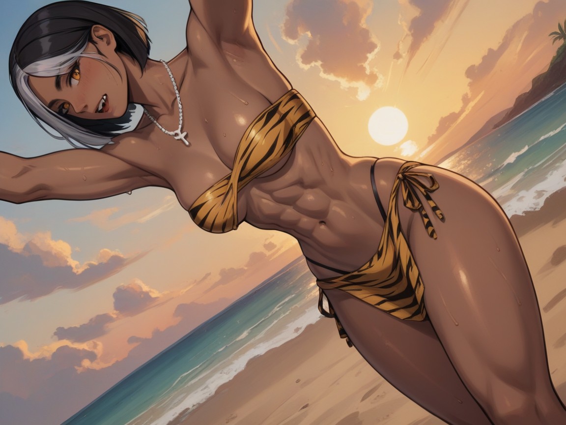 Silver Tiger Print Thong, Sun Flare, Arm Cuff 拉丁AI成人