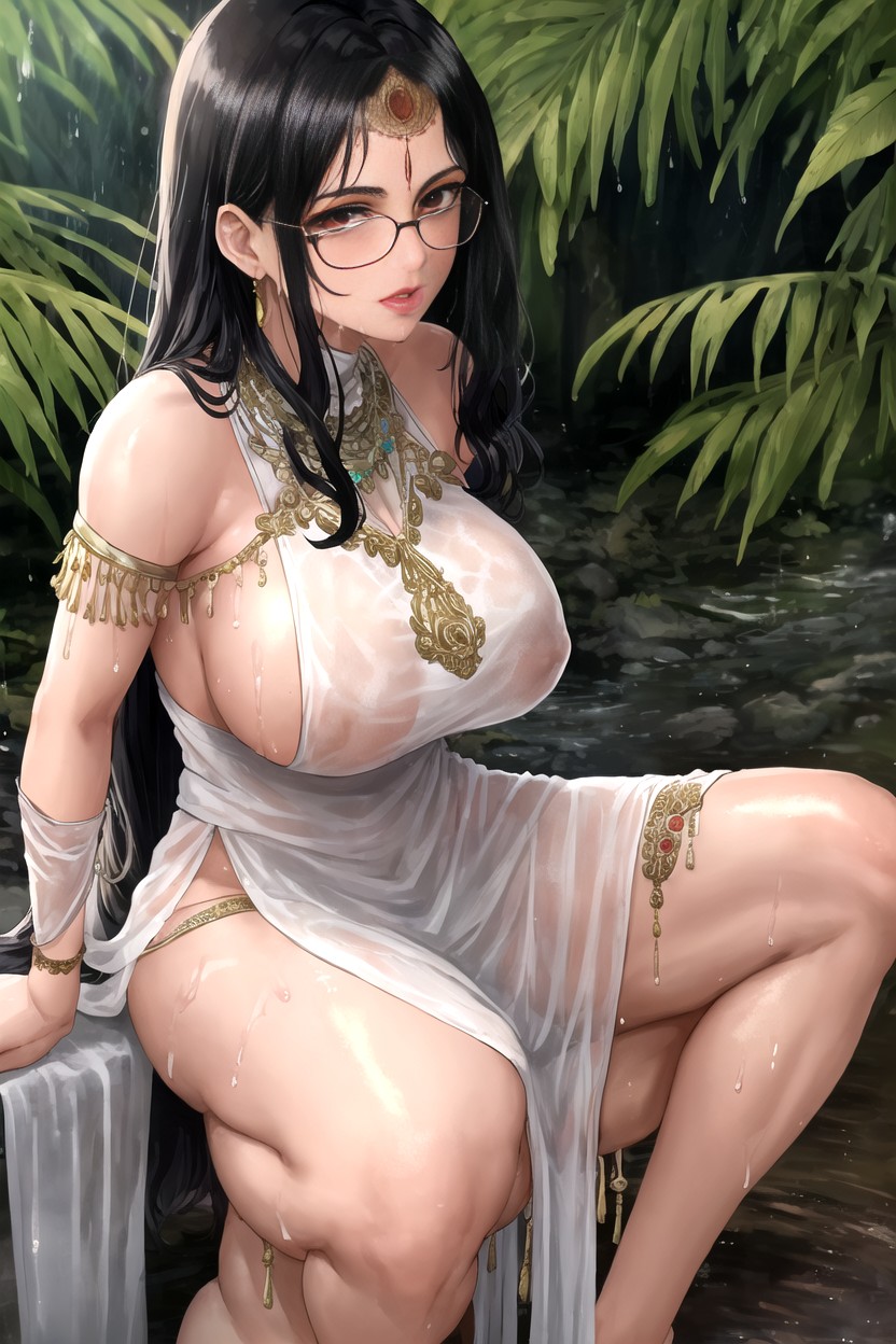 Wet Black Hair, Raining, Lifting Skirt AI Porn
