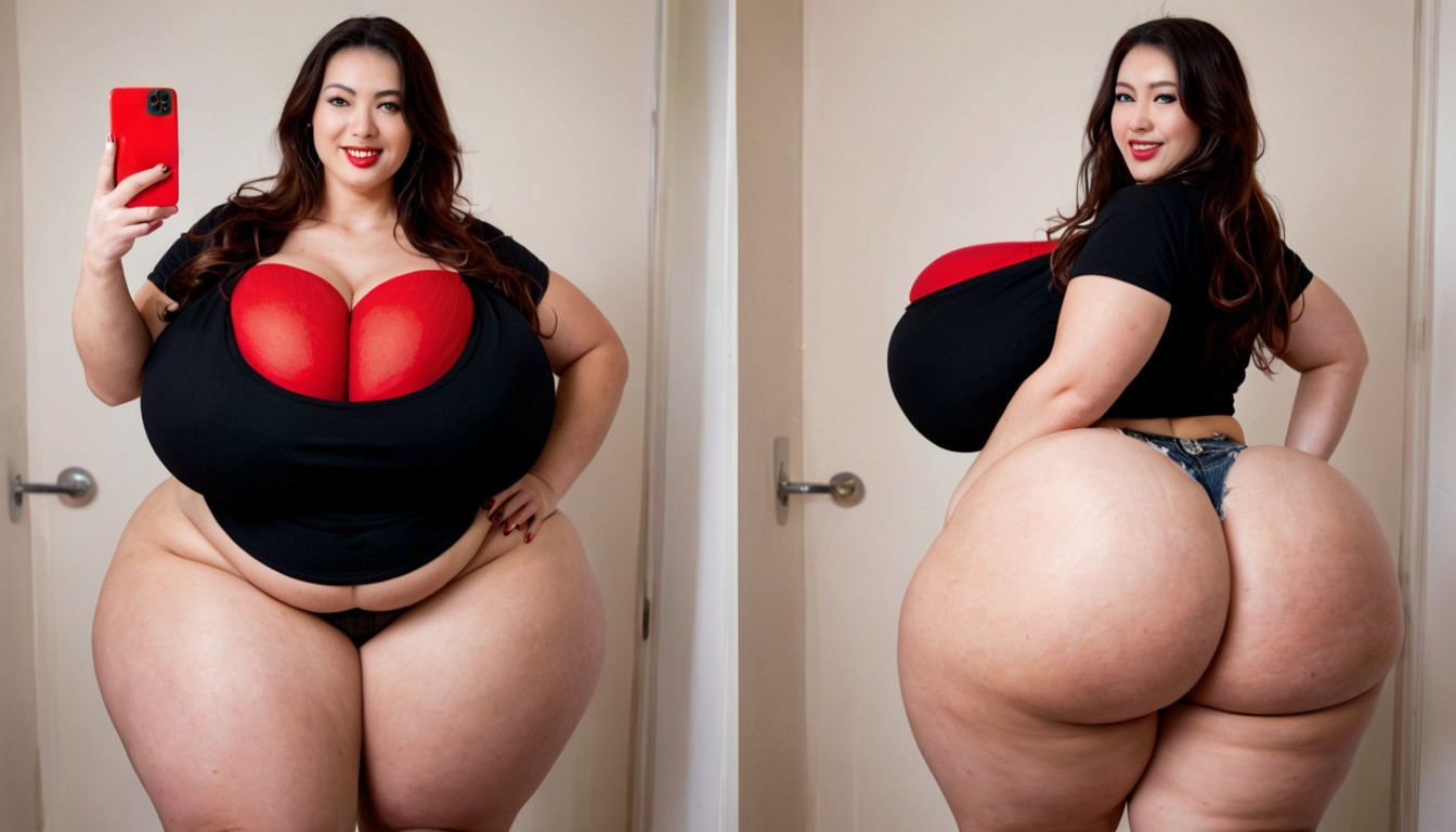 Multiple Views, Most Hyper Ultra Mega Busty Woman Ever To Be Seen, The Most Perfect Sexy Thick Plump Very Fat Asian American Woman BBW AI Porn