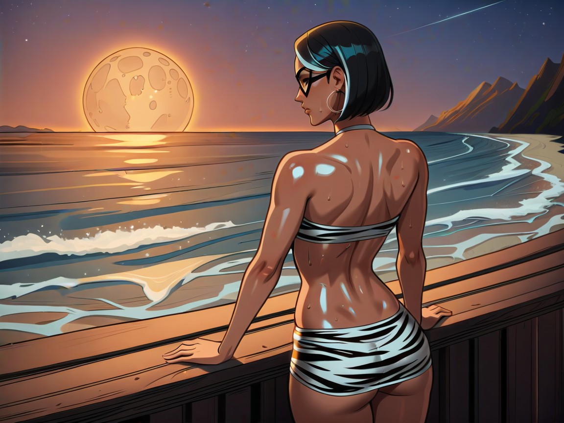 Modern Day Setting, Wearing Silver Tiger Print Party Clothes, Cheveux Blancs Porno IA Latina