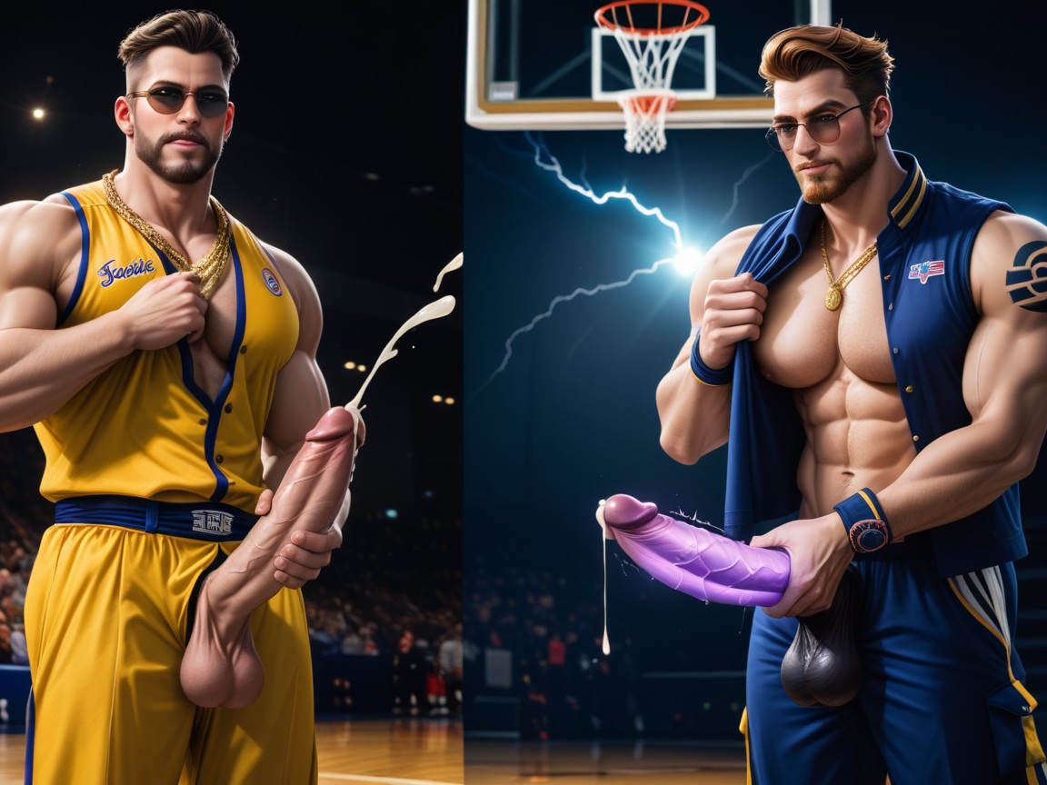 Large, Wearing A Basketball Uniform, Gold Chains AI Gay Porn