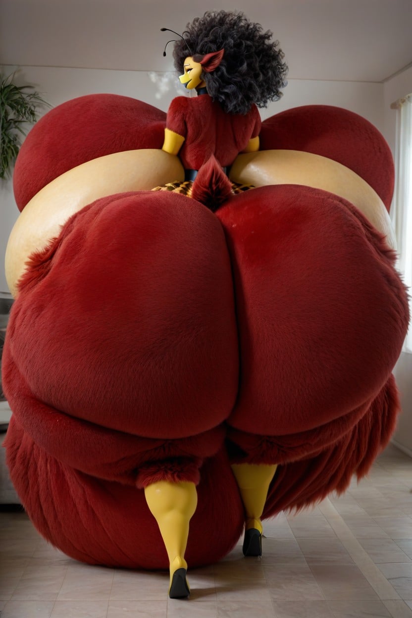 Covered In Red Fur, Hyper Gigantic Massive Breasts, Red Furry Lycan AI Porn