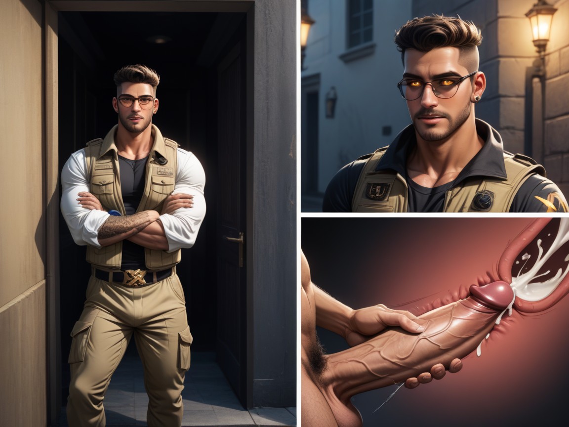 Flaming Lightning Tattoos On Face Arms And Neck, Black Balls, X-ray AI Gay Porn