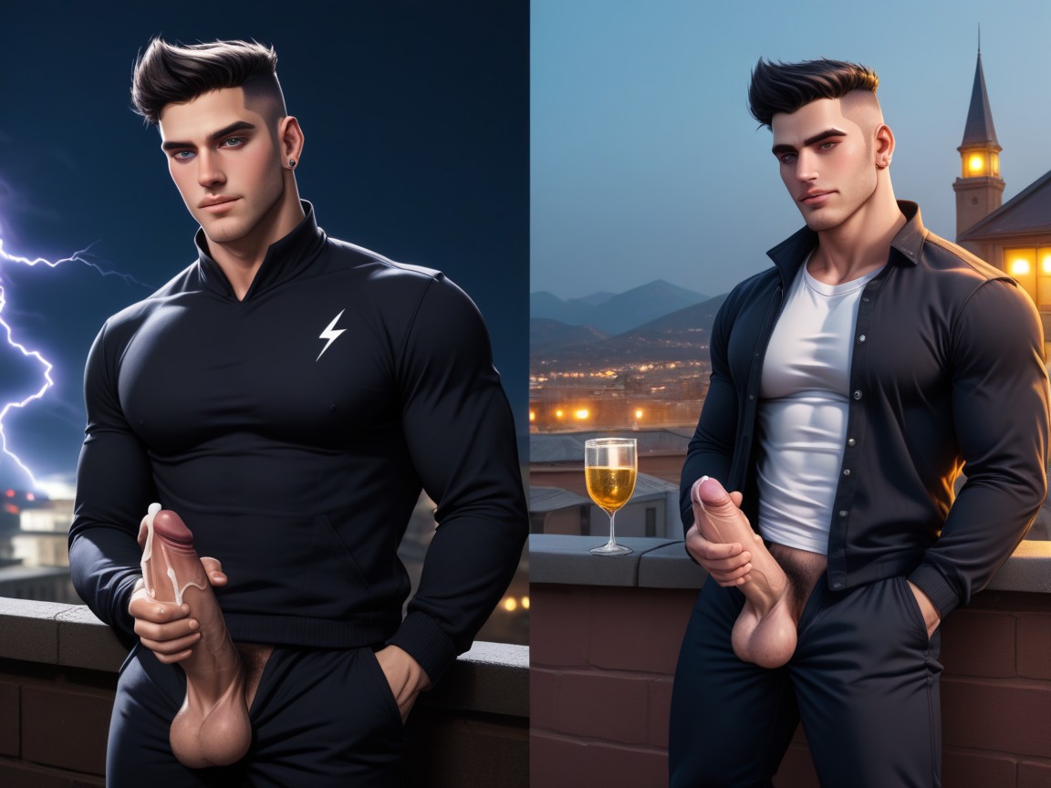 Buzzcut, Rooftop, Breath Syncing With Thunder His Mouth Hovered At My Throat AI Gay Porn