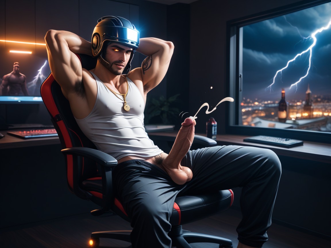 Baggy Grey Sweatpants, Gaming Chair, Man AI Gay Porn