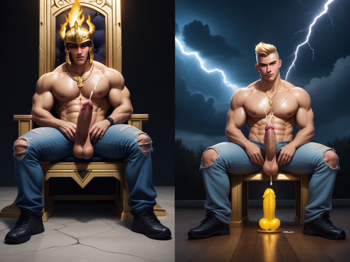 Glowing Fleshy Penis, Thunderstorm, Cum On Face AI Gay Porn