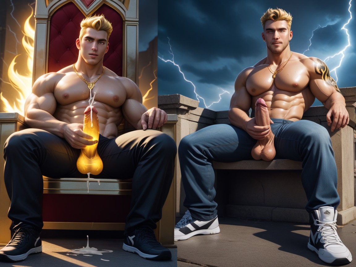 Blushing, Glowing In Yellow And White Light, Gold AI Gay Porn