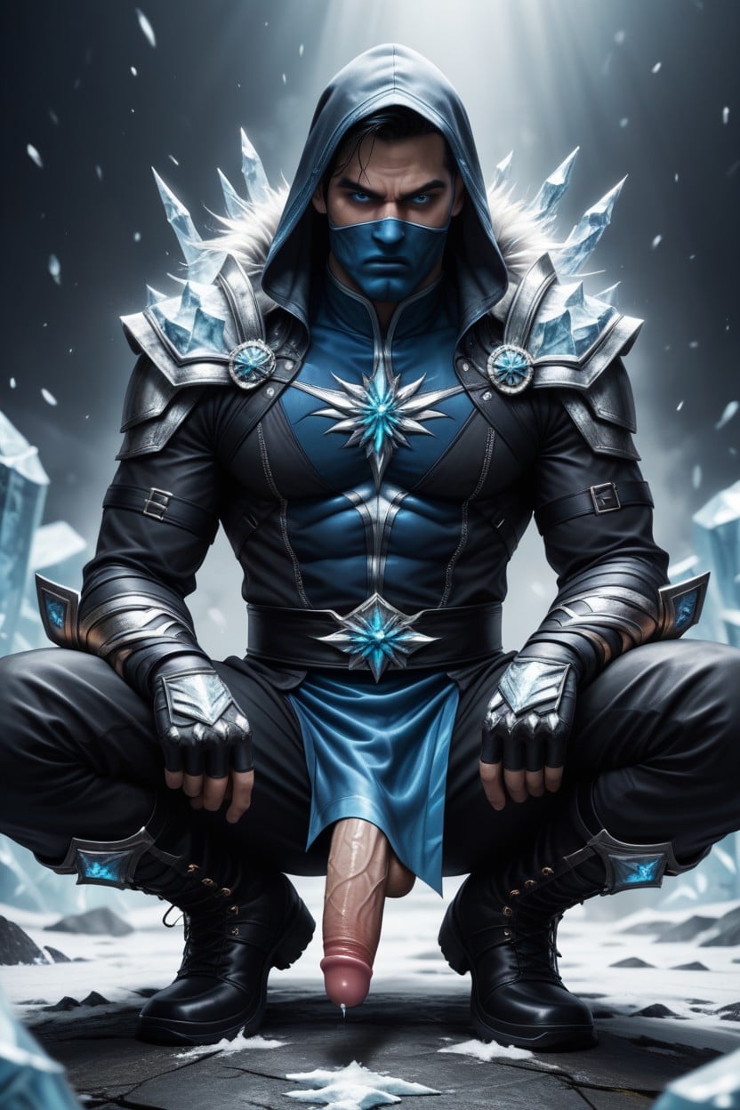 Front View, Sub Zero From Mortal Kombat, Pale Skin AI Gay Porn