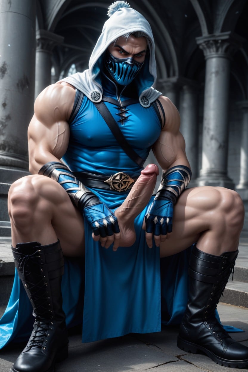 Front View, Spreading Legs, Icy Blue Almond-shaped Eyes AI Gay Porn