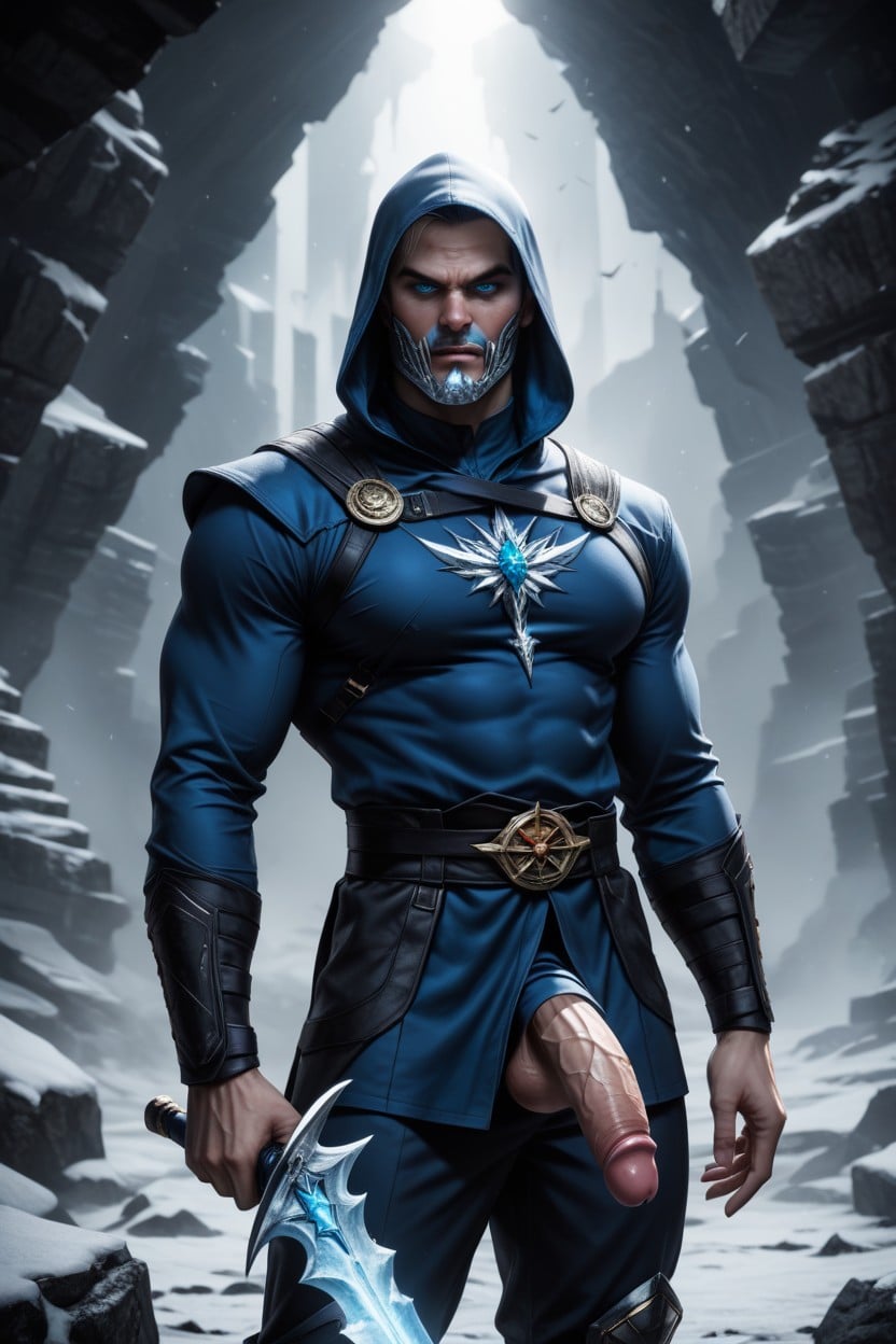 Large, Front View, Jet Black Hair Beneath A Shadowed Hood AI Gay Porn