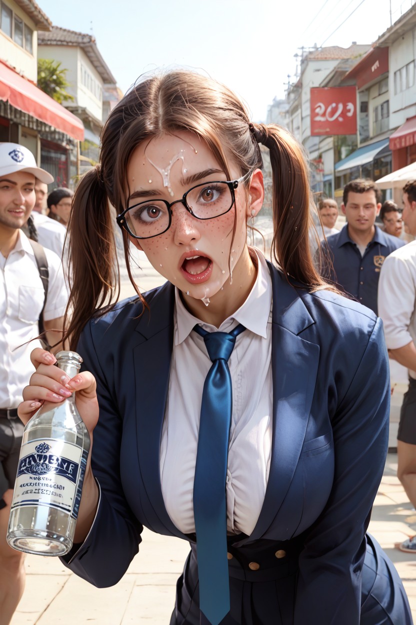Light Fair Skin, Pretty, Squeezing Breasts Together AI Porn