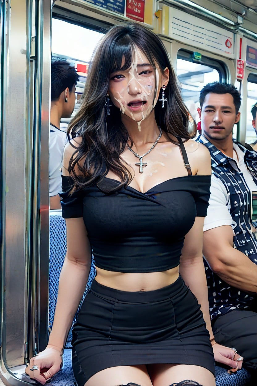 Deep Throat, Black Long Wavy Hair, Korean Idol Face 아시아 AI 포르노