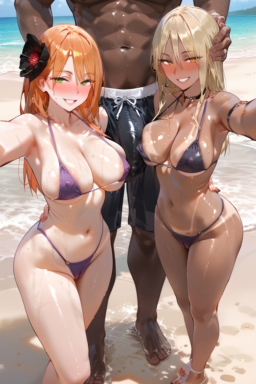 20+, Ginger Half Nipple Slip, Beach Hentai AI Porn