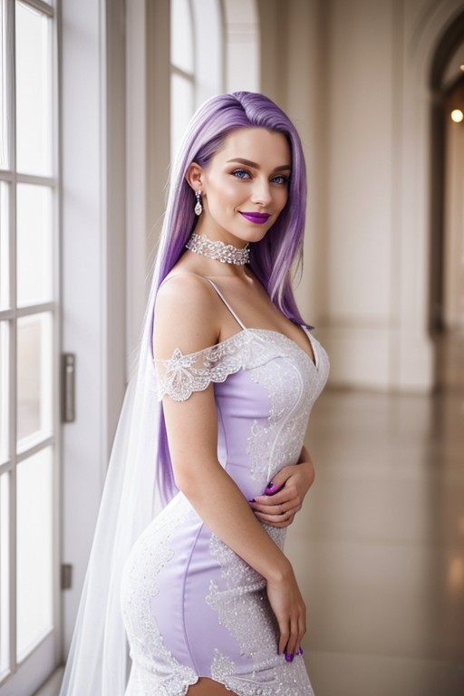 High Heels, Sexy Dress, Her Eyes Are Piercing Purple AI Porn