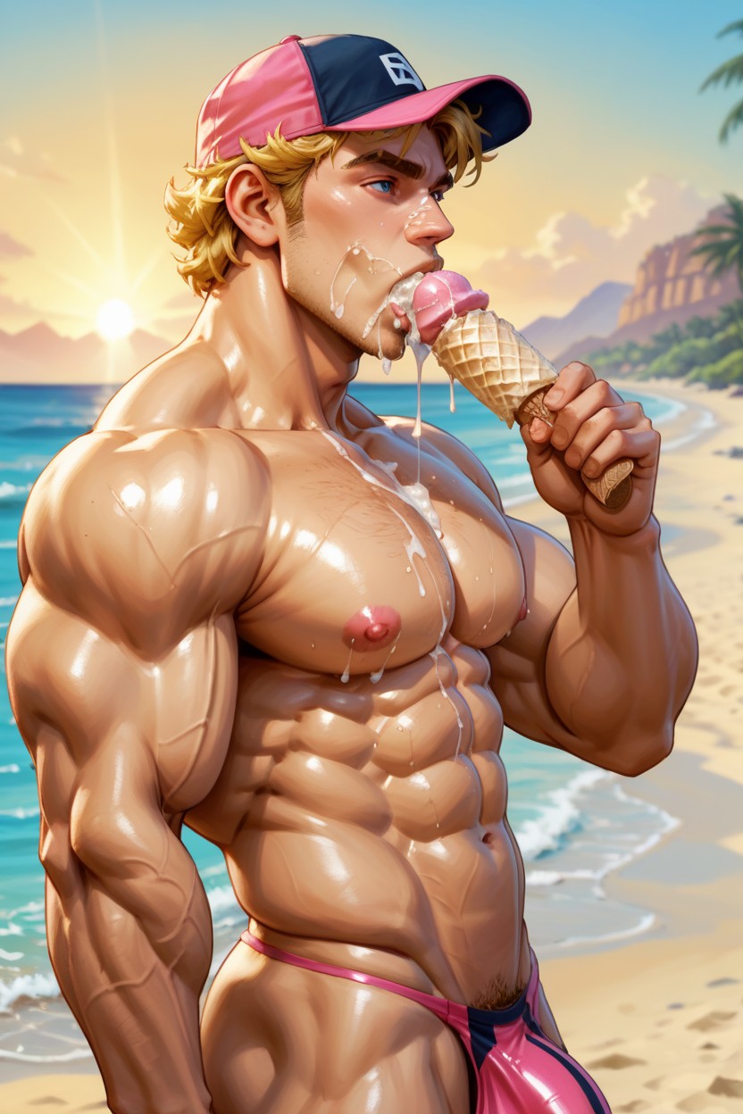 Heavy Balls, Waist Sunburn, Oiled Skin AI Gay Porn
