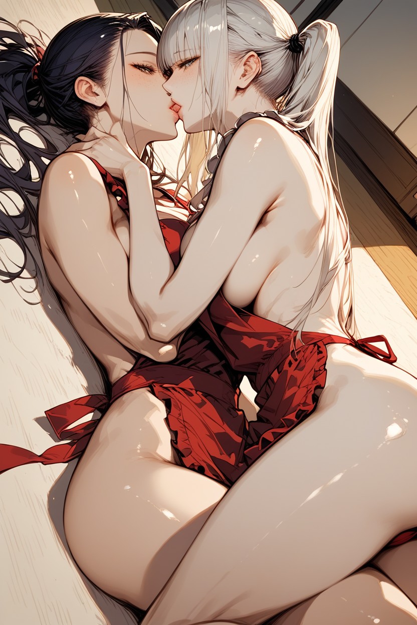 Rounded Breast, Green Eyes, Dark Purple Hair Hentai AI Porn