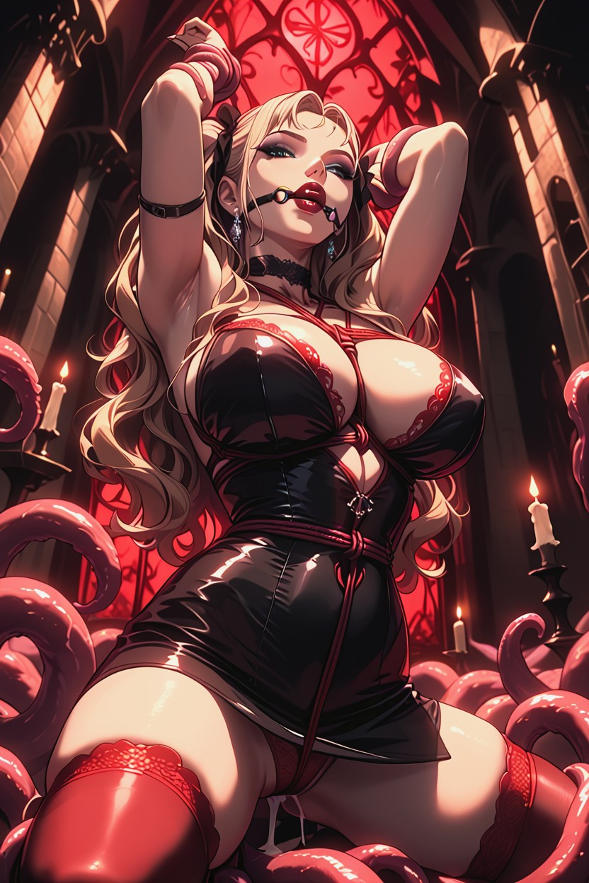 Arms Raised, Dark Background, Spreading Legs Hentai AI Porn