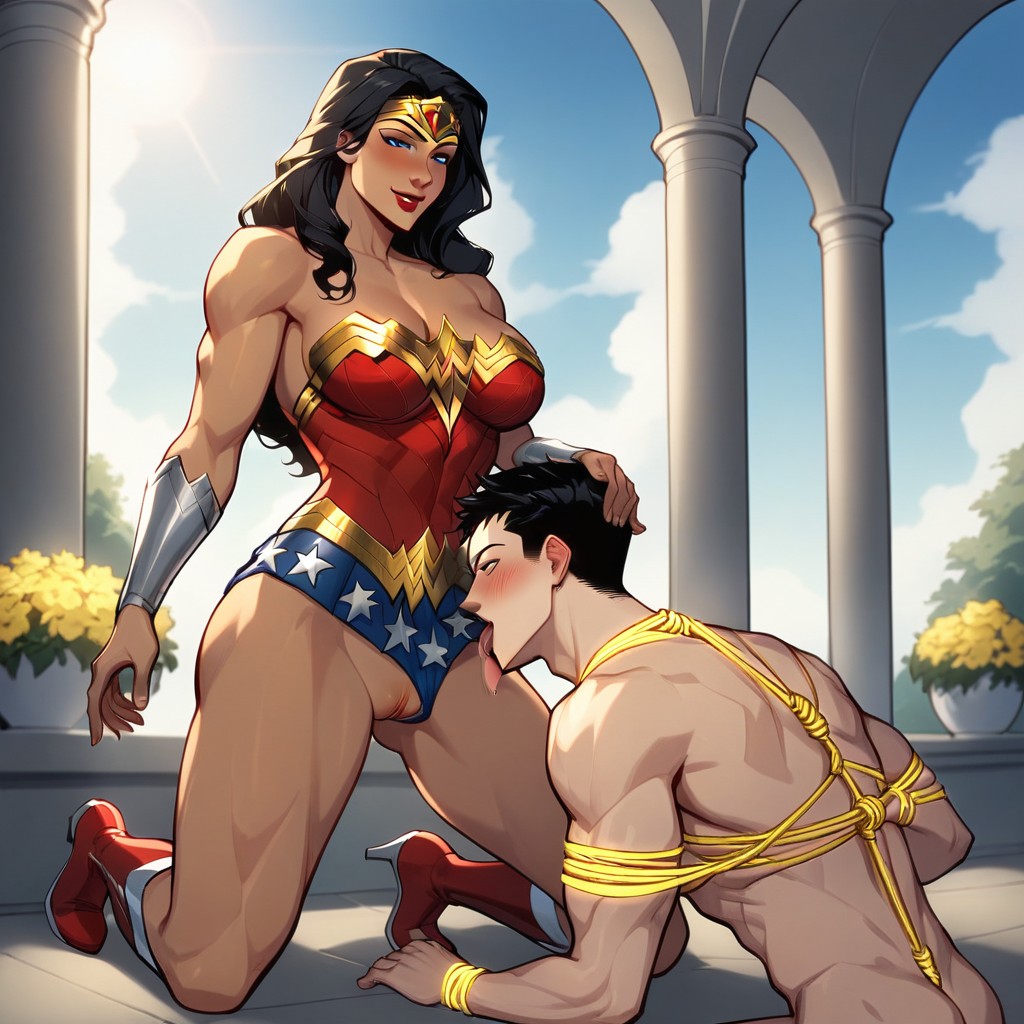 Grinning, Woman Is Standing, Red Boots On Female Hentai AI Porn