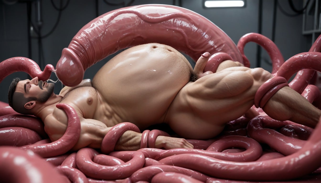 Lower Abdomen Bulging With Visible Vessels, Naked, Side View AI Gay Porn