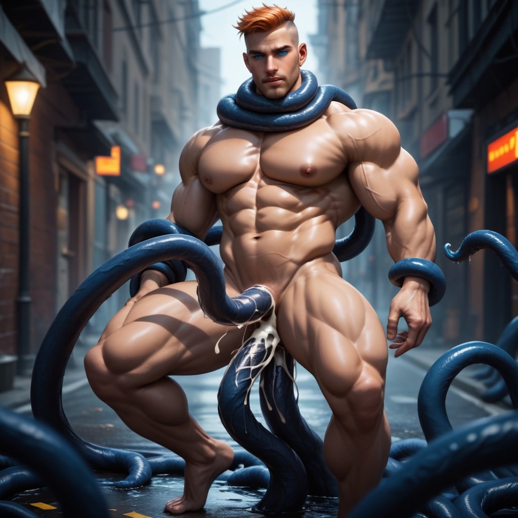 Looking At Viewer, Street, Tentacles Wrapping Around Neck Choking AI Gay Porn
