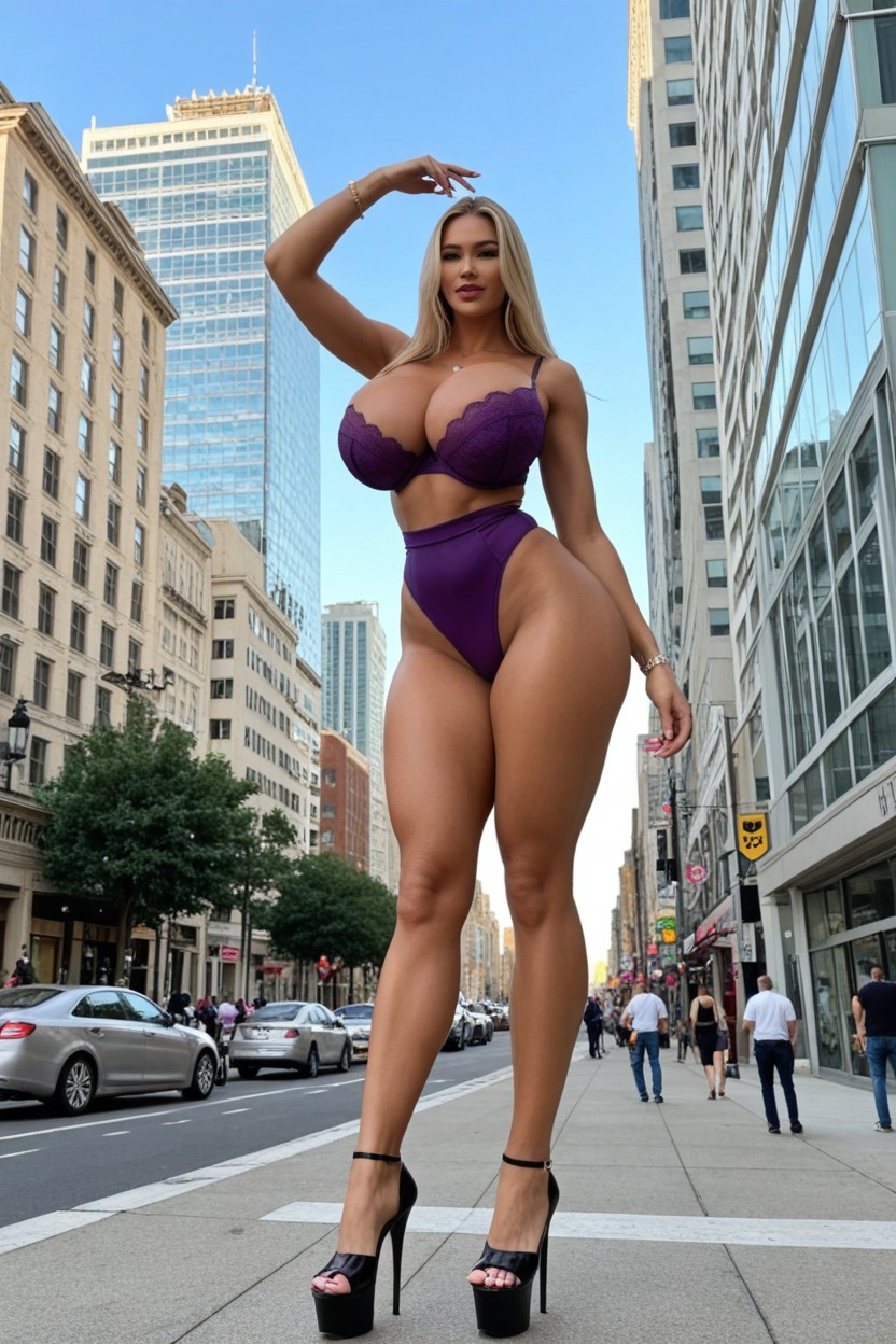 City, Unnaturally Long Blond Hair, Gigantic Massive Spherical Breasts AI Porn