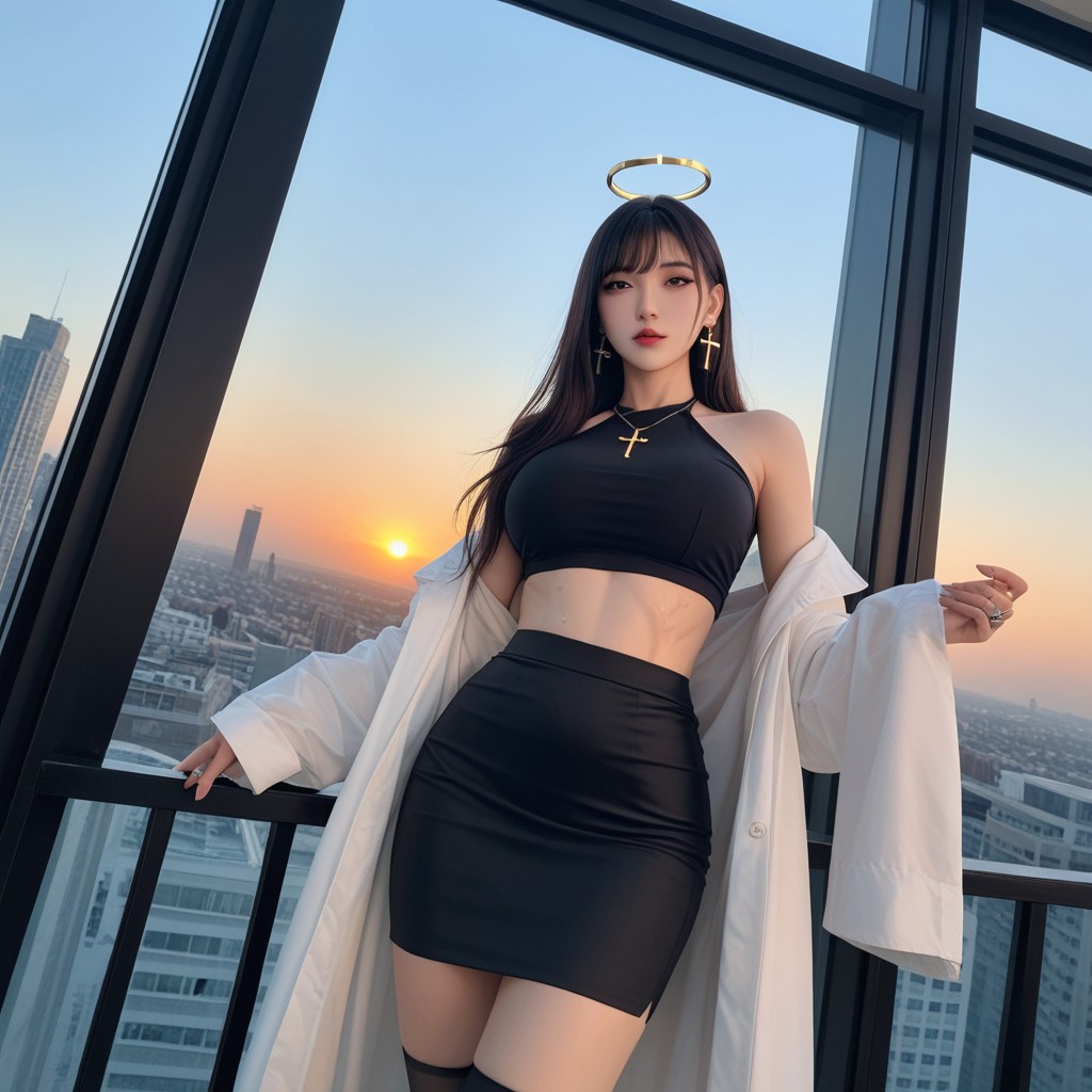 望向觀眾, Sunset On River, Wearing White Uniform Jacket AI國產黃片