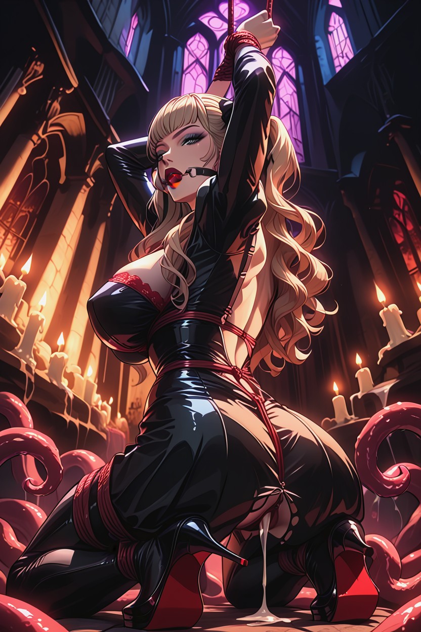Deep Cleavage, Tentacules, Twin Ponytails Porno IA Hentai