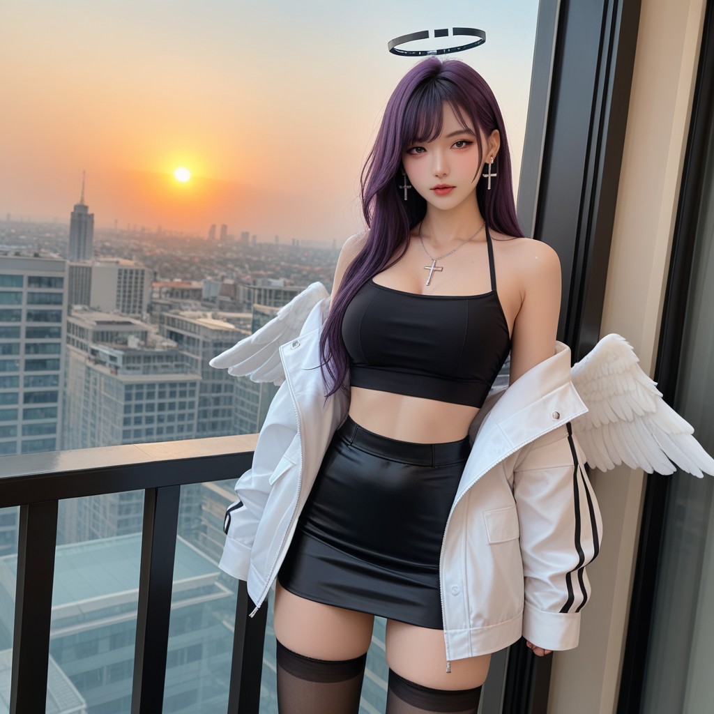 Wide Shot, Tight Clothes, Sunset On City AI國產黃片