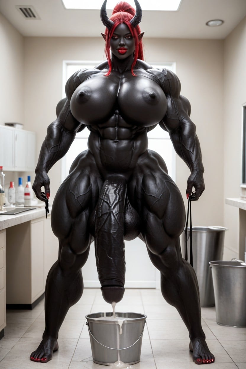Glowing Red Eyes, Giant Body, Hyper Black Cock Growth Shemale AI Porn