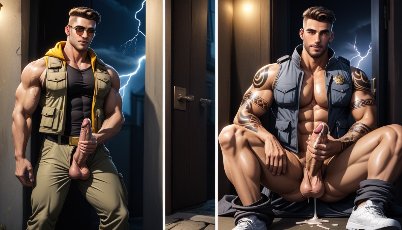 Masturbation, Relaxed, Leaning Against Wall AI Gay Porn