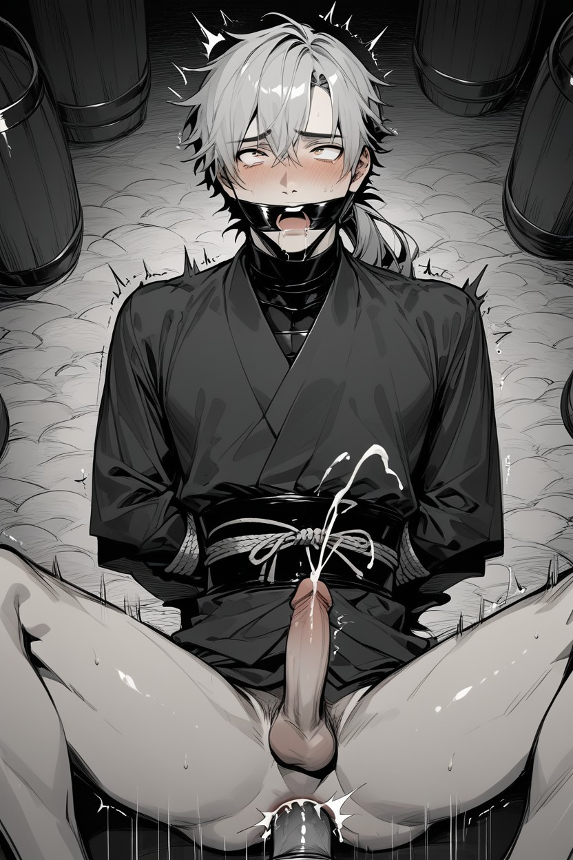 Legs Spread, Fair-skinned, Drooling AI Gay Porn