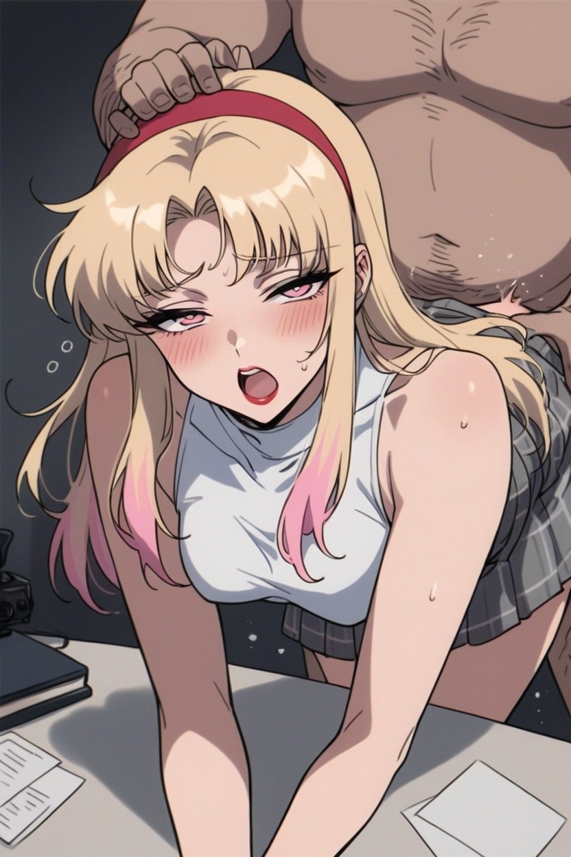 Bending Over, Pale Skin, Blonde Hair Hentai AI Porn