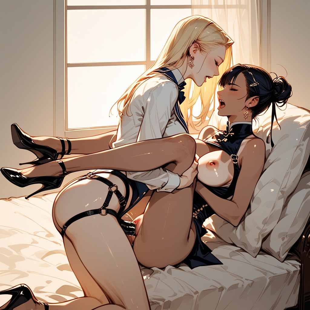 Mating Press, Strap On Lesbian Fucking, Piernas Abiertas Hentai IA