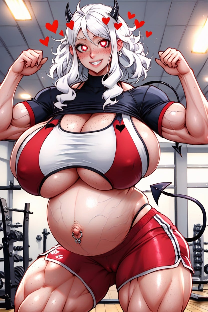 Legs Apart, Red Sport Shorts, Gym Hentai AI Porn