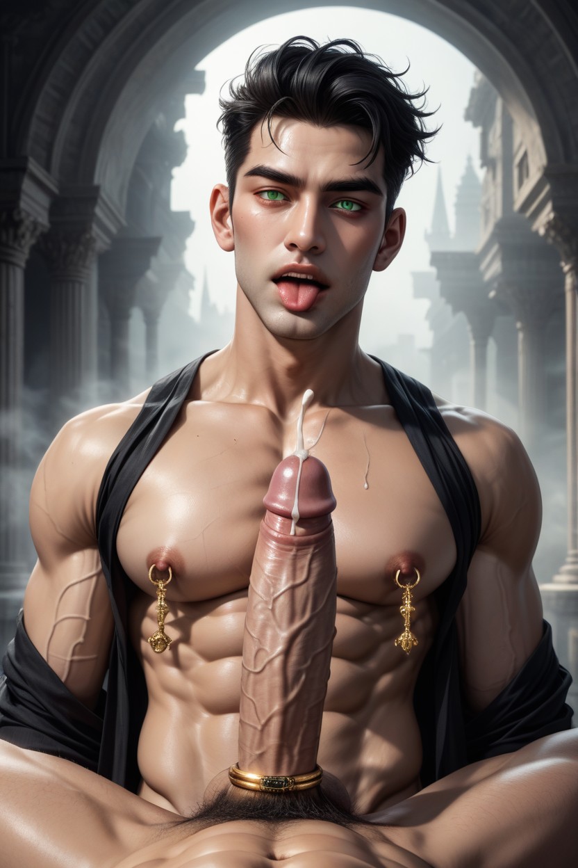 Chiseled Square Jaw, Big Defined Arms, Open Clothes AI Gay Porn