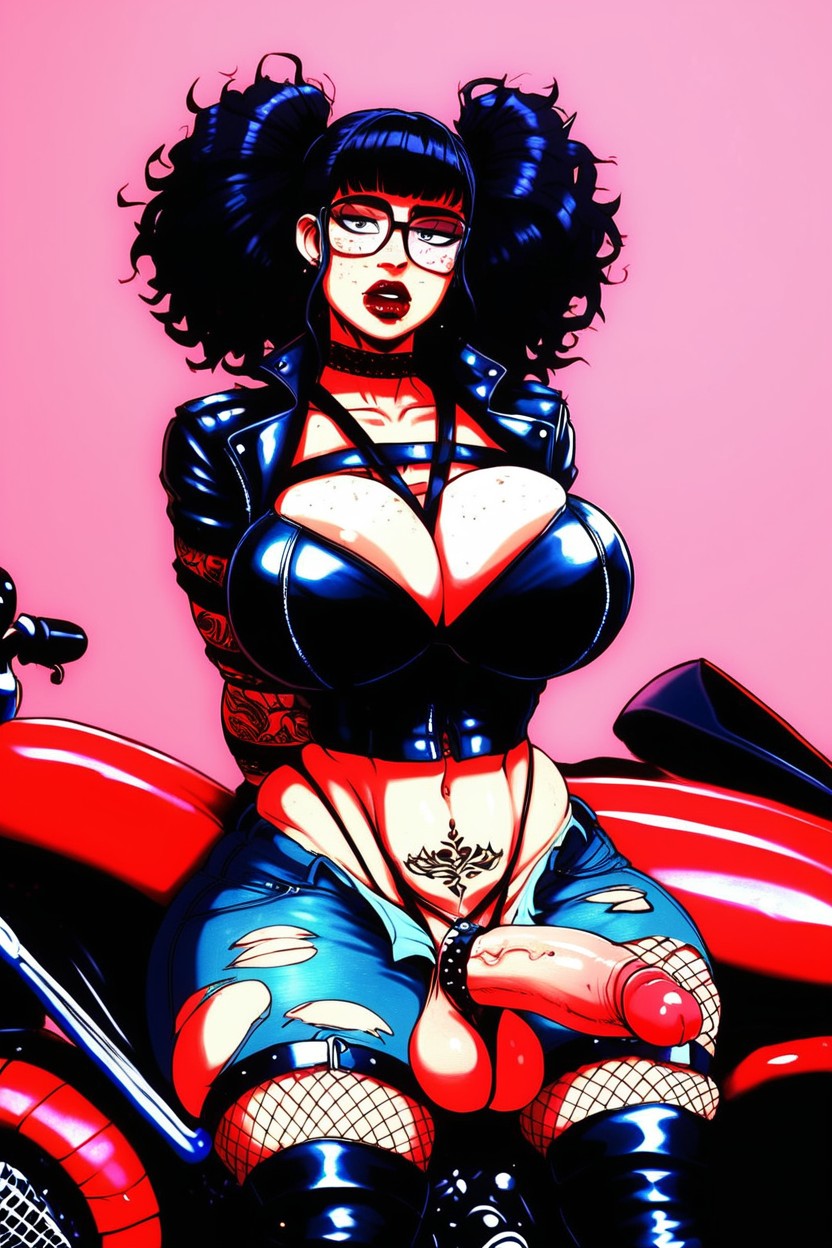 In Garage, Visible Breasts, Detailed Eyes Shemale AI Porn