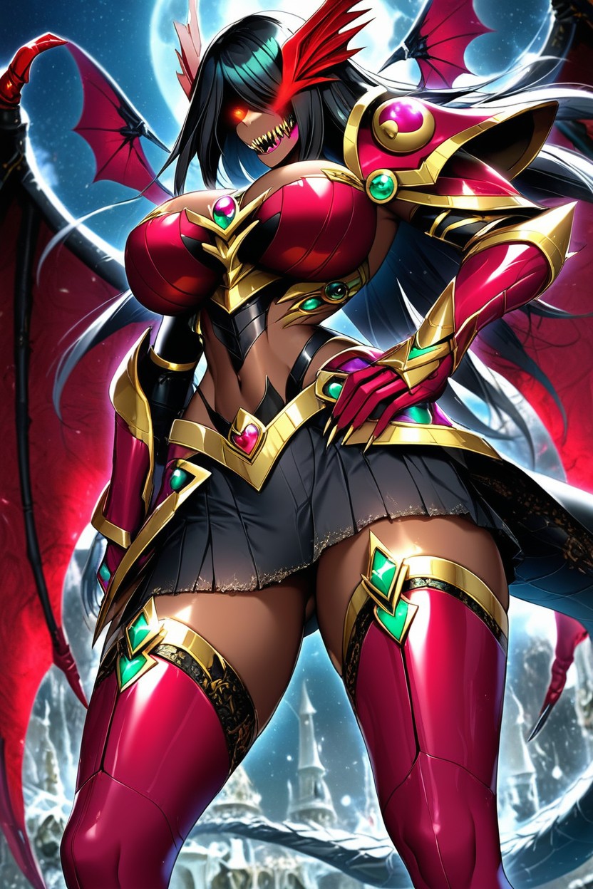 Red Thigh Highs, Dragon Horns, Dark Brown Skin Furry AI Porn