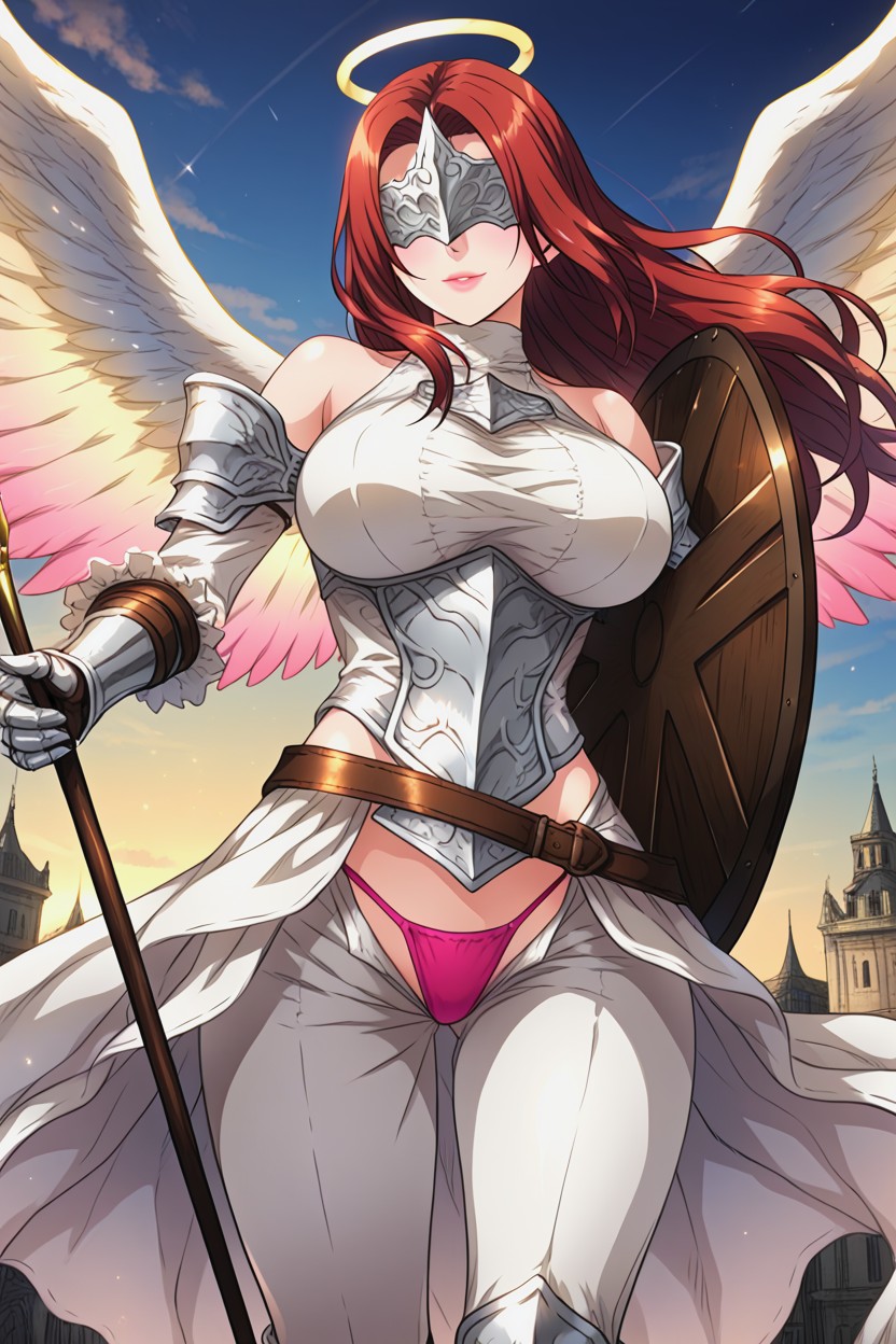 Dark Brown Skin, In Sky, White Halterneck Undershirt Hentai IA