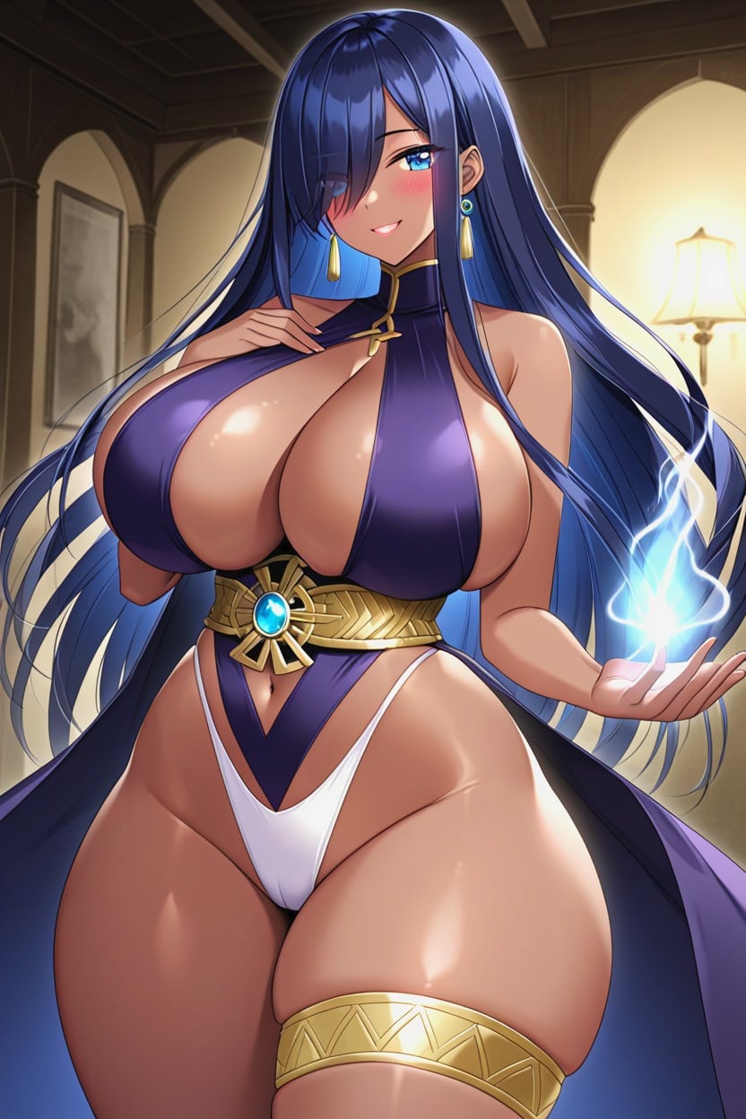 Water Magic, Fly-away Hairstyle, Huge Gold Belt Furry AI Porn
